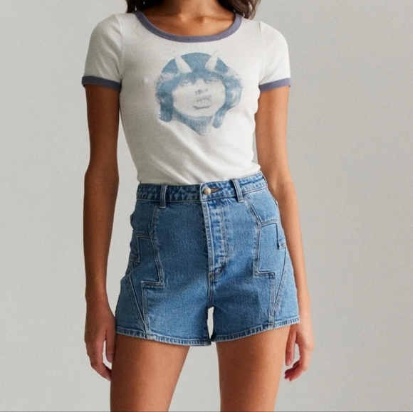 Rollas ACDC Mid Blue Lightening High Rise Slim Original Short 26 - Picture 1 of 11